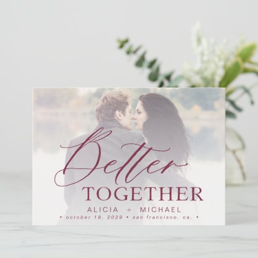 Beter samen de foto van de manuscriptbruiloft spar save the date (Staand voorkant)