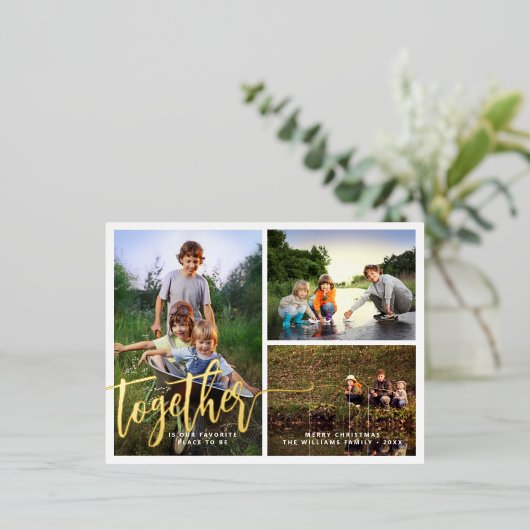Beter samen drie foto's folie feestdagen briefkaart (Staand Voorkant)