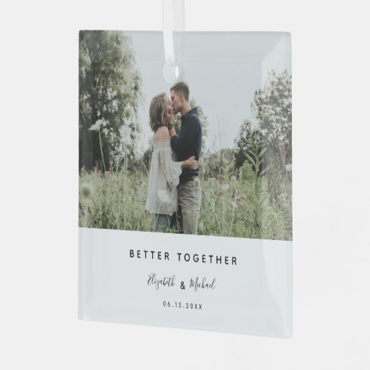 Beter samen Foto modern Elegant Eenvoudig script Glas Ornament (Voorkant links)