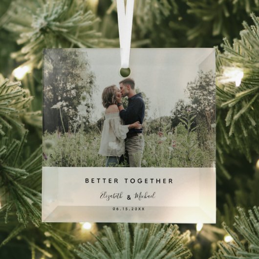 Beter samen Foto modern Elegant Eenvoudig script Glas Ornament (Insitu)