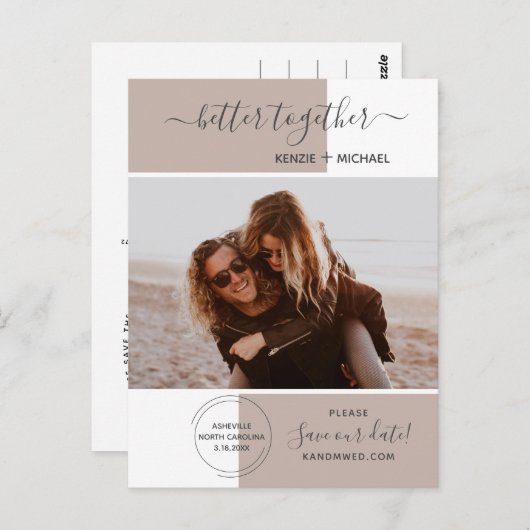 Beter Samen Foto Opslaan De Datum Trouwen Modern Briefkaart (Voorkant / Achterkant)