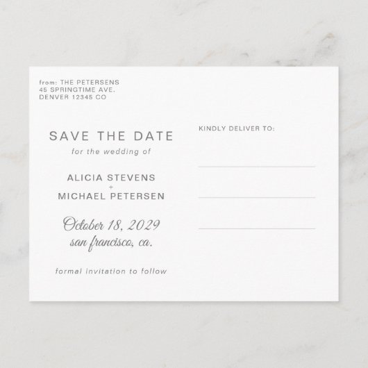 Beter samen grijs script bruiloft save date aankondigingskaart (Achterkant)