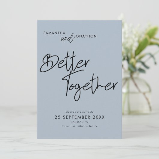 Beter samen het Stusty Blauw van het Manuscript sp Save The Date (Staand voorkant)