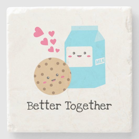 Beter samen Kawaii Milk en Cookies Cute Love Stenen Onderzetter (Voorkant)