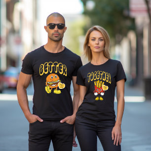 Beter Samen Matching Paar Naam Burger Fries T-shirt