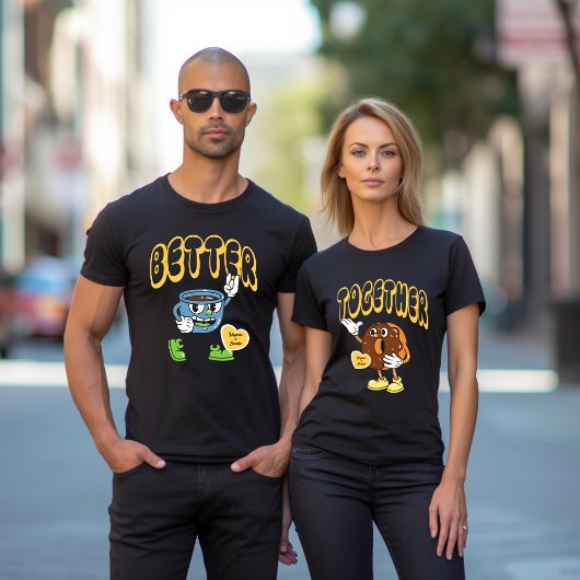 Beter Samen Matching Paar Naam Koffie Donuts T-shirt