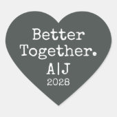 Beter Samen Monogram Jaar Off-Black Wedding Hart Sticker (Voorkant)
