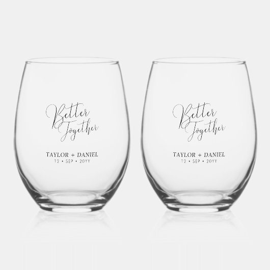 Beter samen Paar Bruiloft Gift Wijnglas Zonder Voet (Voorkant)