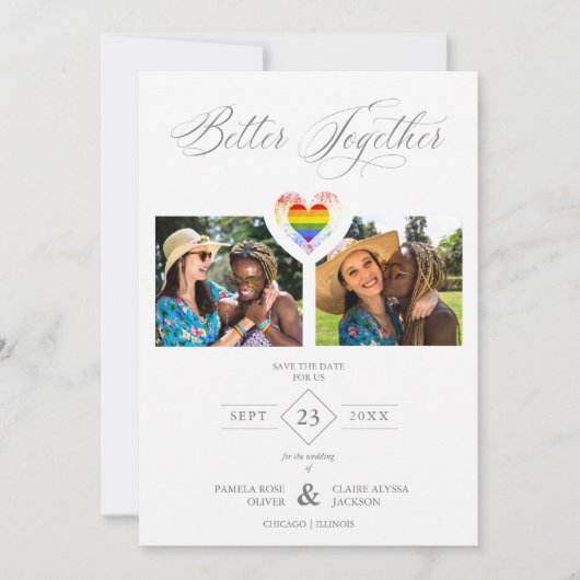 Beter Samen Proud Regenboog LGBT Hart 2 Foto's Save The Date (Voorkant)