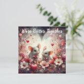 Beter samen Red Hearts Schattige Mice Valentijn Feestdagenkaart (Staand voorkant)