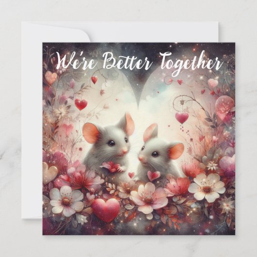 Beter samen Red Hearts Schattige Mice Valentijn Feestdagenkaart (Voorkant)