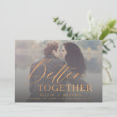 Beter samen roest sinaasappel script trouwfoto save the date (Staand voorkant)