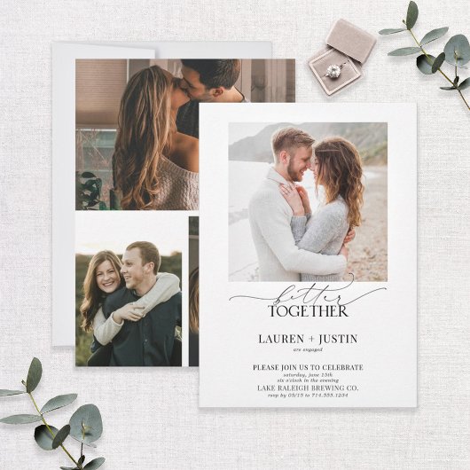 Betere samenwerking Modern 4 Foto Engagement Party Kaart