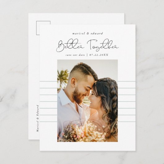 Betere samenwerking | Moderne foto slaat de datum  Aankondigingskaart (Voorkant / Achterkant)