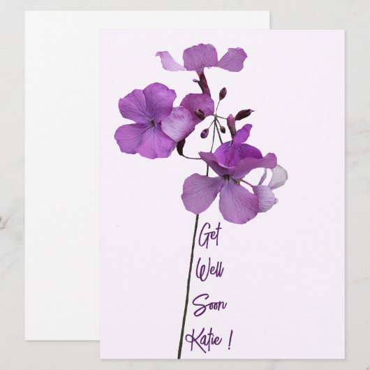 Beterschap aanpasbare Katie naam paarse bloemen Feestdagenkaart (Voorkant / Achterkant)