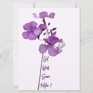 Beterschap aanpasbare Katie naam paarse bloemen Feestdagenkaart