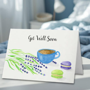 Beterschap Aquarel Koffie, Lavendel, Macarons Feestdagen Kaart