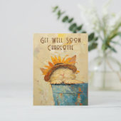 Beterschap C3R Zonnebloem Kat Slapende Custom Briefkaart (Staand voorkant)