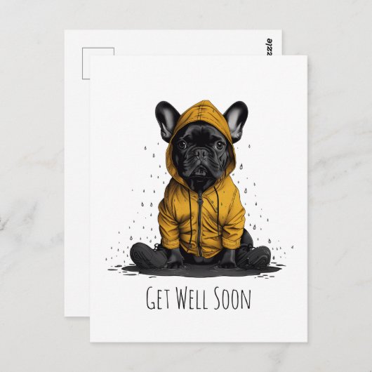 Beterschap Franse Bulldog met Regenjas Briefkaart (Voorkant / Achterkant)