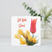 Beterschap mooie gele krokus rode tulp liefde feestdagenkaart (Staand voorkant)