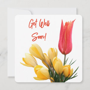 Beterschap mooie gele krokus rode tulp liefde feestdagenkaart