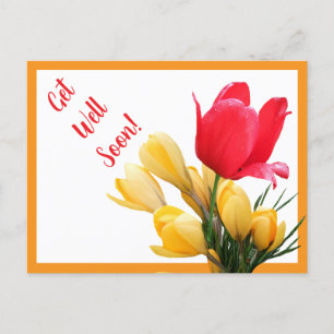 Beterschap mooie rode tulp gele krokus plezier briefkaart