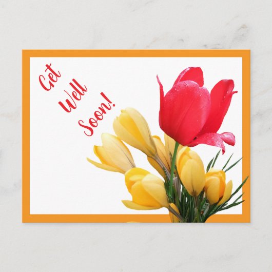 Beterschap mooie rode tulp gele krokus plezier briefkaart (Voorkant)