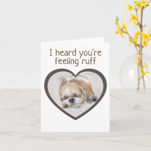 Beterschap schattige puppy hond shihtzu slapende h kaart (Gele Bloem)