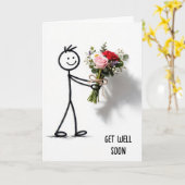 Beterschap Stokmannetje Met Rozenboeket Kaart (Gele Bloem)