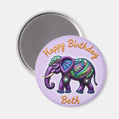 BETH ~ Gepersonaliseerde Paarse olifantenmagneet Magneet (Voorkant / Achterkant)