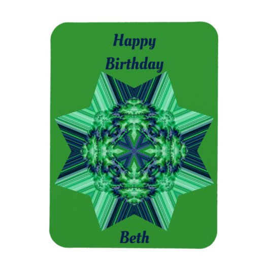 BETH ~ Green Blue Birthday-kaart Octagonal Star ~ Magneet (Verticaal)