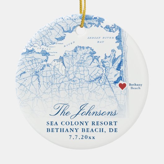 Bethany Beach DE Kaart Marine Trouwfoto Kerstmis Keramisch Ornament (Voorkant)