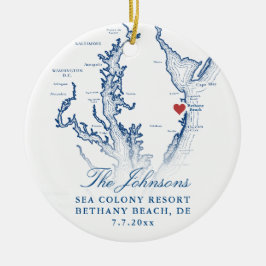 Bethany Beach DE Kaart Marine Trouwfoto Kerstmis Keramisch Ornament