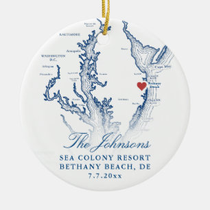 Bethany Beach DE Kaart Marine Trouwfoto Kerstmis Keramisch Ornament