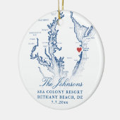 Bethany Beach DE Kaart Marine Trouwfoto Kerstmis Keramisch Ornament (Links)