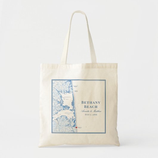 Bethany Beach Delaware Kaart Navy Blue Wedding Tote Bag (Voorkant)