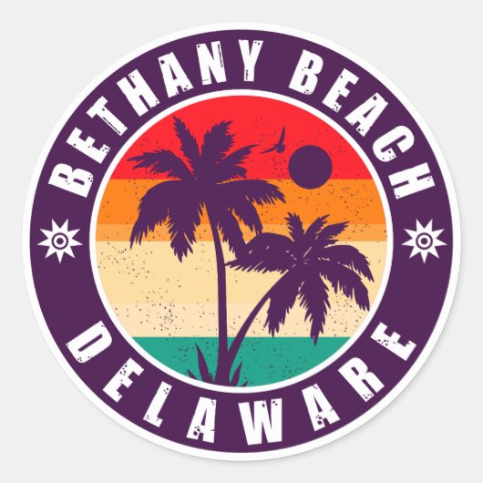 Bethany Beach Delaware Palm Trees 80's Ronde Sticker (Voorkant)