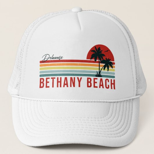 Bethany Beach Delaware Palm Trees Retro Sunset 60s Trucker Pet (Voorkant)