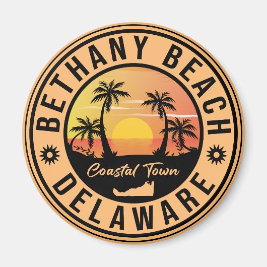 Bethany Beach Delaware Palm Trees Retro Sunset 80' Magneet (Voorkant)