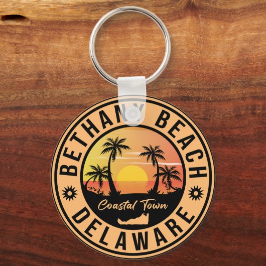 Bethany Beach Delaware Palm Trees Retro Sunset 80' Sleutelhanger (Voorkant)