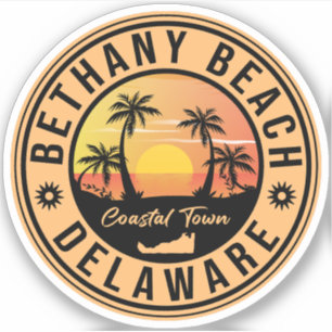 Bethany Beach Delaware Palm Trees Retro Sunset 80' Sticker