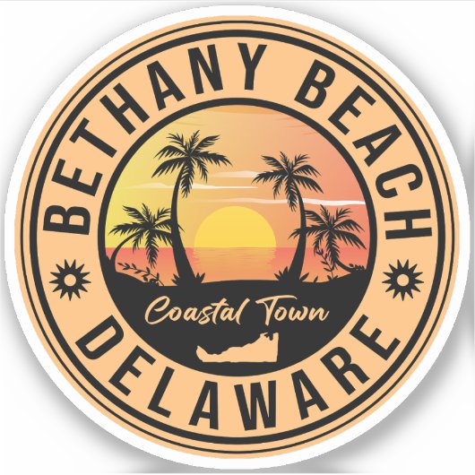 Bethany Beach Delaware Palm Trees Retro Sunset 80' Sticker (Voorkant)