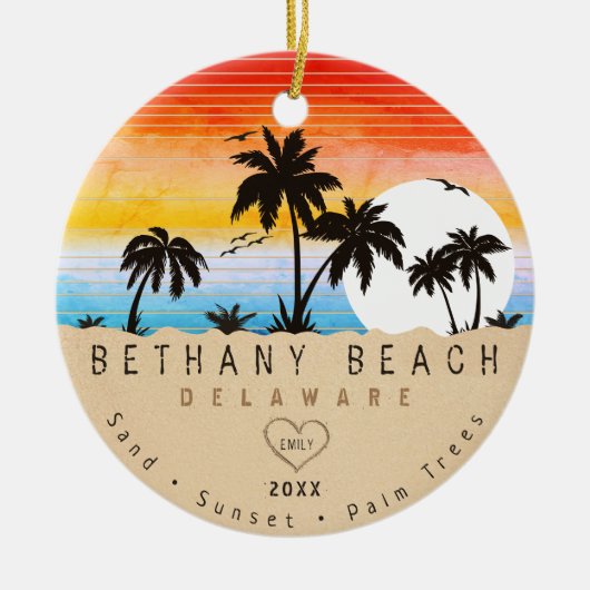 Bethany Beach Delaware Sunset Beach Palm Tree 80s Keramisch Ornament (Voorkant)