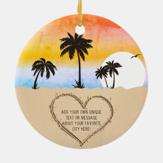 Bethany Beach Delaware Sunset Beach Palm Tree 80s Keramisch Ornament (Achterkant)