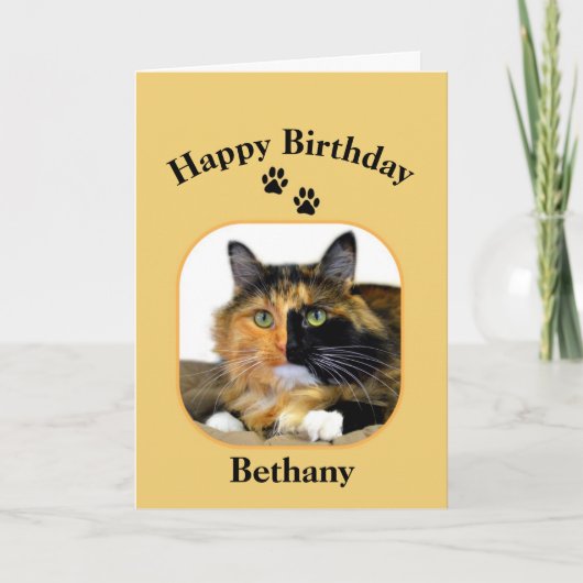 Bethany Calico Cat Happy Birthday Kaart (Voorkant)