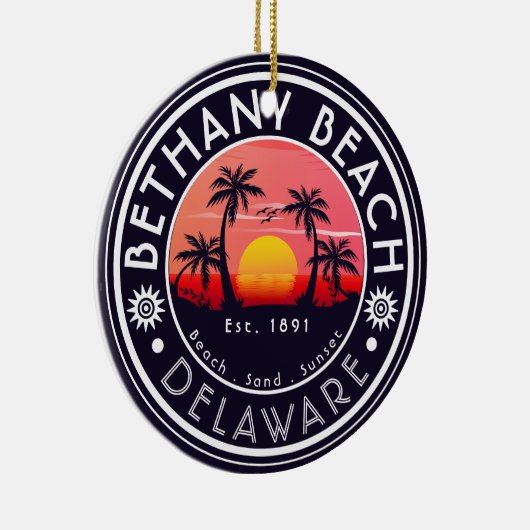 Bethany strand Delaware Sunset Beach Palm Tree 80s Keramisch Ornament (Rechts)