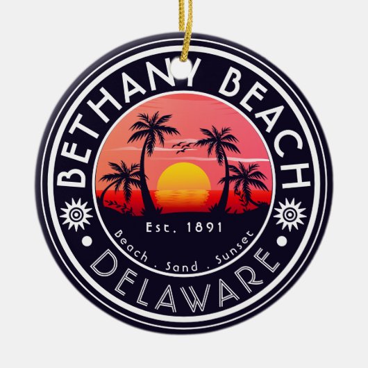 Bethany strand Delaware Sunset Beach Palm Tree 80s Keramisch Ornament (Voorkant)