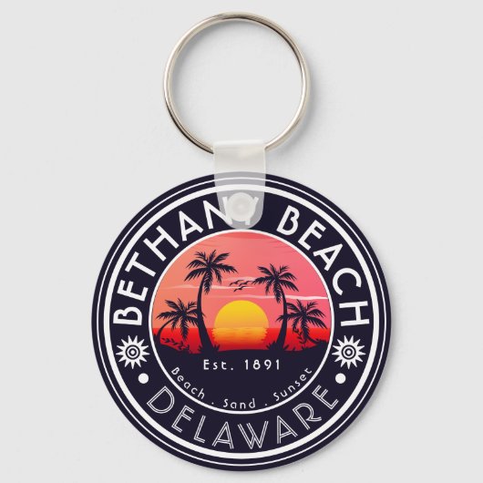 Bethany strand Delaware Sunset Beach Palm Tree 80s Sleutelhanger (Voorkant)