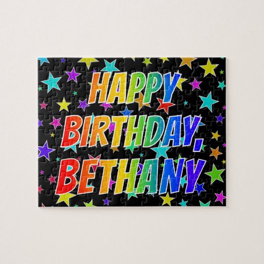 "BETHANY" voornaam, geun "HAPPY BIRTHDAY" Legpuzzel (Horizontaal)