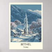 Bethel Maine Winterdorp Sneeuwkunst Poster (Voorkant)